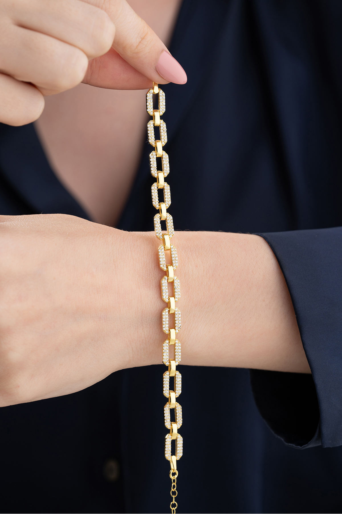 Silvano Jewelry 925 Ayar Gümüş Zirkon Taşlı Zincir Bileklik