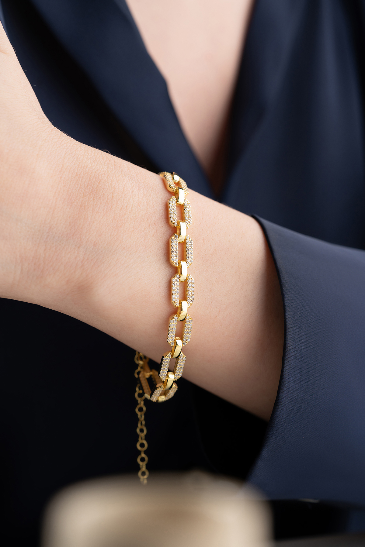 Silvano Jewelry 925 Ayar Gümüş Zirkon Taşlı Zincir Bileklik - Görsel 2