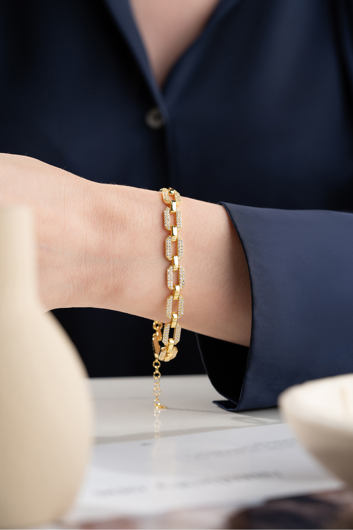 Silvano Jewelry 925 Ayar Gümüş Zirkon Taşlı Zincir Bileklik - Görsel 3