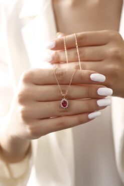 SARIASLAN Pırlanta Modeli Anturaj Yakut Zirkon Taşlı 925 Ayar Gümüş Kolye