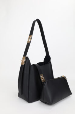 NOTHING Kadın Siyah Gold Kilit Detay Aksesuarlı Ayarlanabilir Kilit Askılı El Kol Ve Omuz Çantası