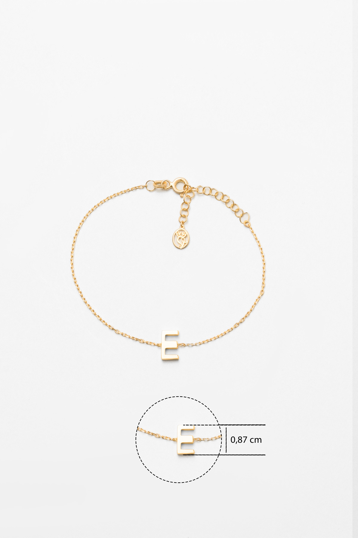 So CHIC... My Story E Harfi 18 Ayar Sarı Altın Kaplama 18 Cm Gümüş Bileklik - Görsel 3