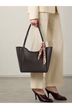 Kontes Kadın Fularlı Fermuarlı Ve Çıtçıt Kapamalı Siyah Shopper El Ve Omuz Çantası