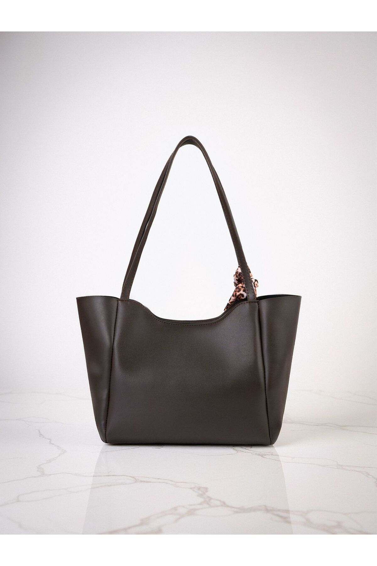 Kontes Kadın Fularlı Fermuarlı Ve Çıtçıt Kapamalı Siyah Shopper El Ve Omuz Çantası - Görsel 3