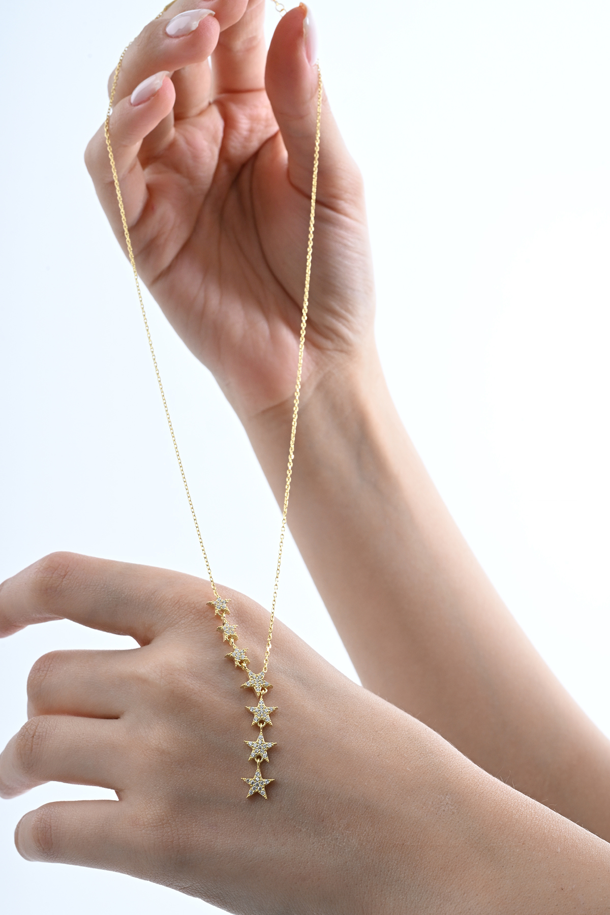 jingle bells Kayan Yıldız Kolye 925 Ayar Gümüş Altın Kaplama - Görsel 3