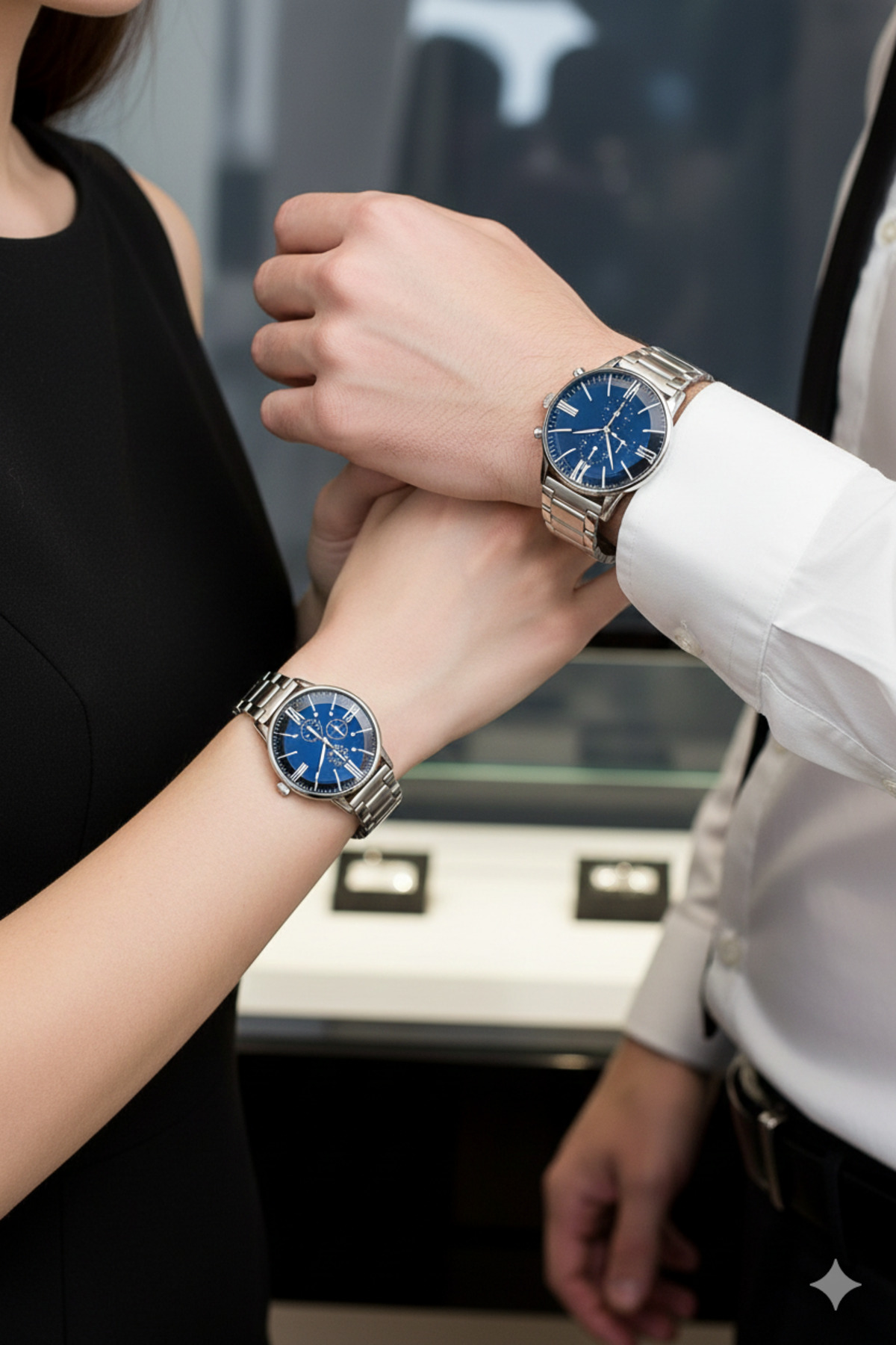 Louis Genessio Infinity Gümüş Lacivert Sevgili Saati Erkek Saat Kadın Saat Kutulu - Görsel 3