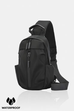 D'VERS Su İtici Kumaş ve Fermuar Özellikli Siyah Çapraz Askılı Bel ve Omuz Çantası