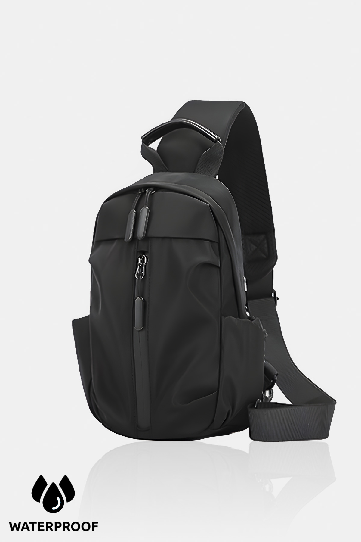 D'VERS Su İtici Kumaş ve Fermuar Özellikli Siyah Çapraz Askılı Bel ve Omuz Çantası