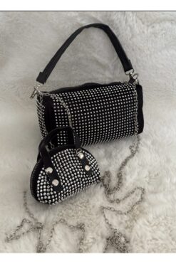 Merdiven6 Siyah Taşlı Kadın Omuz Çantası