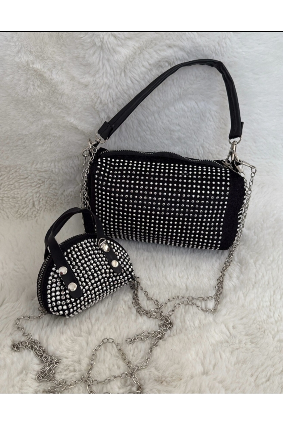 Merdiven6 Siyah Taşlı Kadın Omuz Çantası - Görsel 2