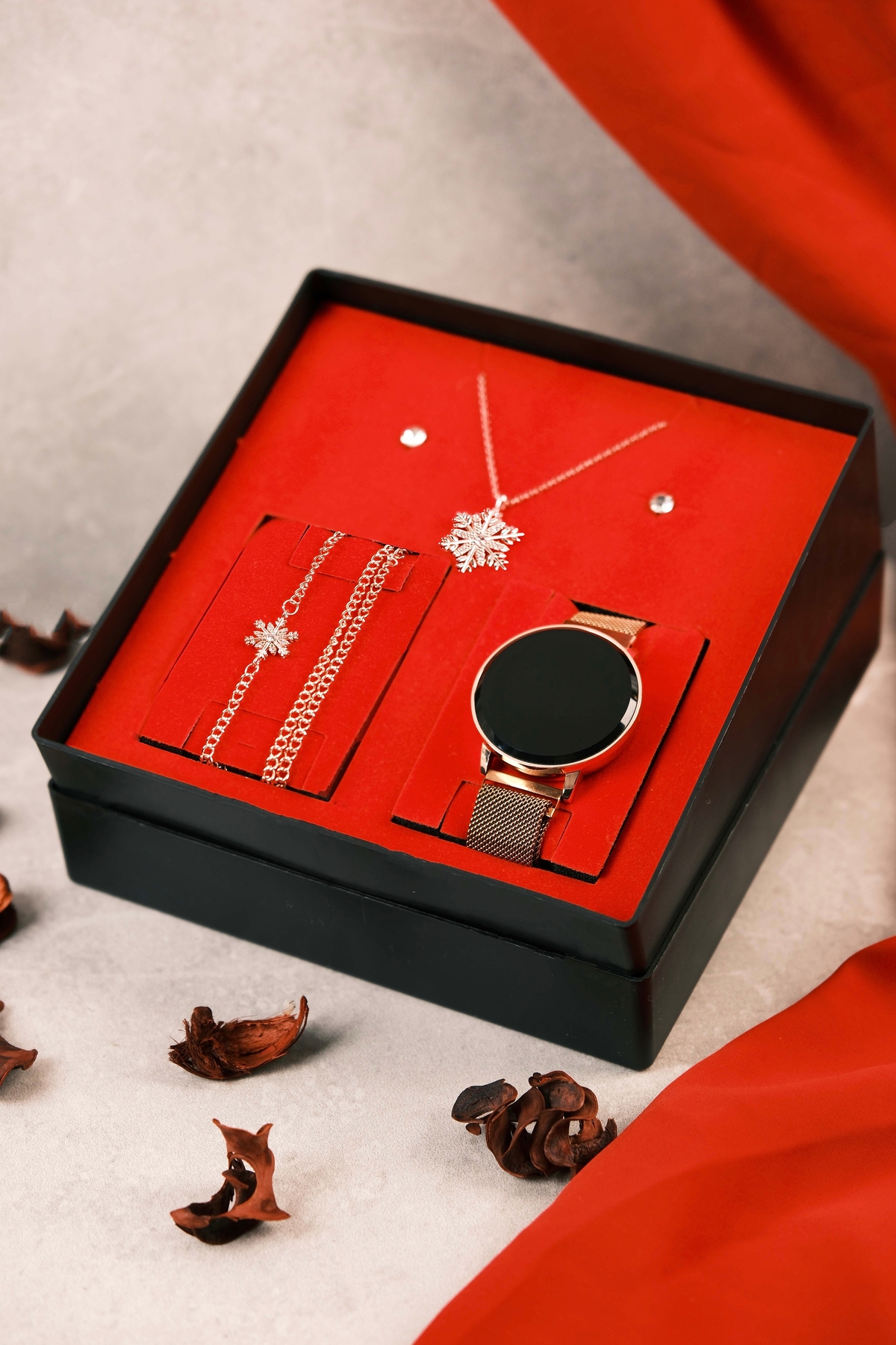 wesscollection Dokunmatik Kadın Kol Saati Kolye Bileklik Küpe Seti Wess13 - Görsel 2