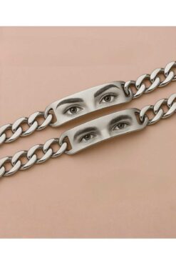 Vamoria Kişiye Özel Tasarlanabilir İsimli Göz Baskılı Çelik Çift Bilekliği (2 ADET)