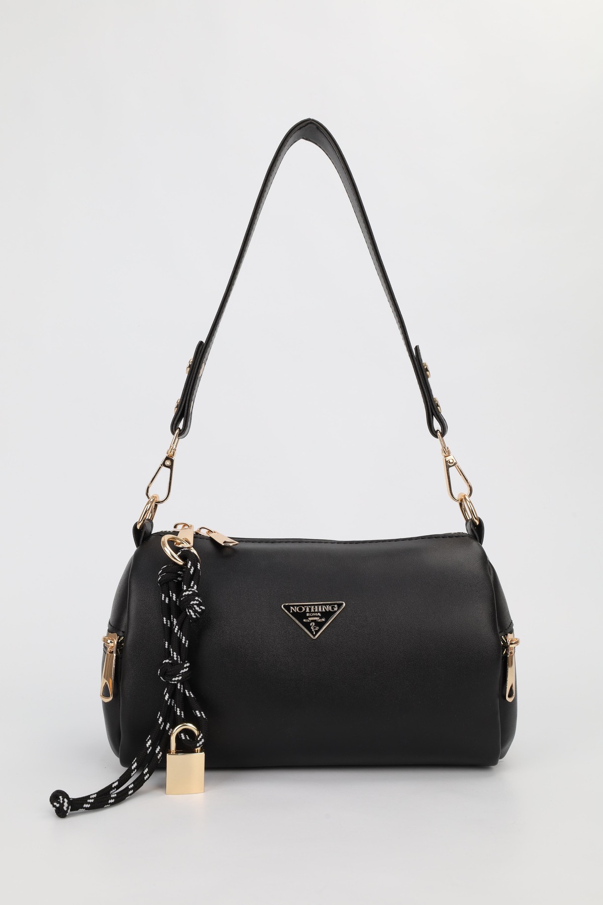 NOTHING Kadın Desensiz Siyah Kilit Charm Detaylı El Omuz ve Çapraz Çanta Alice