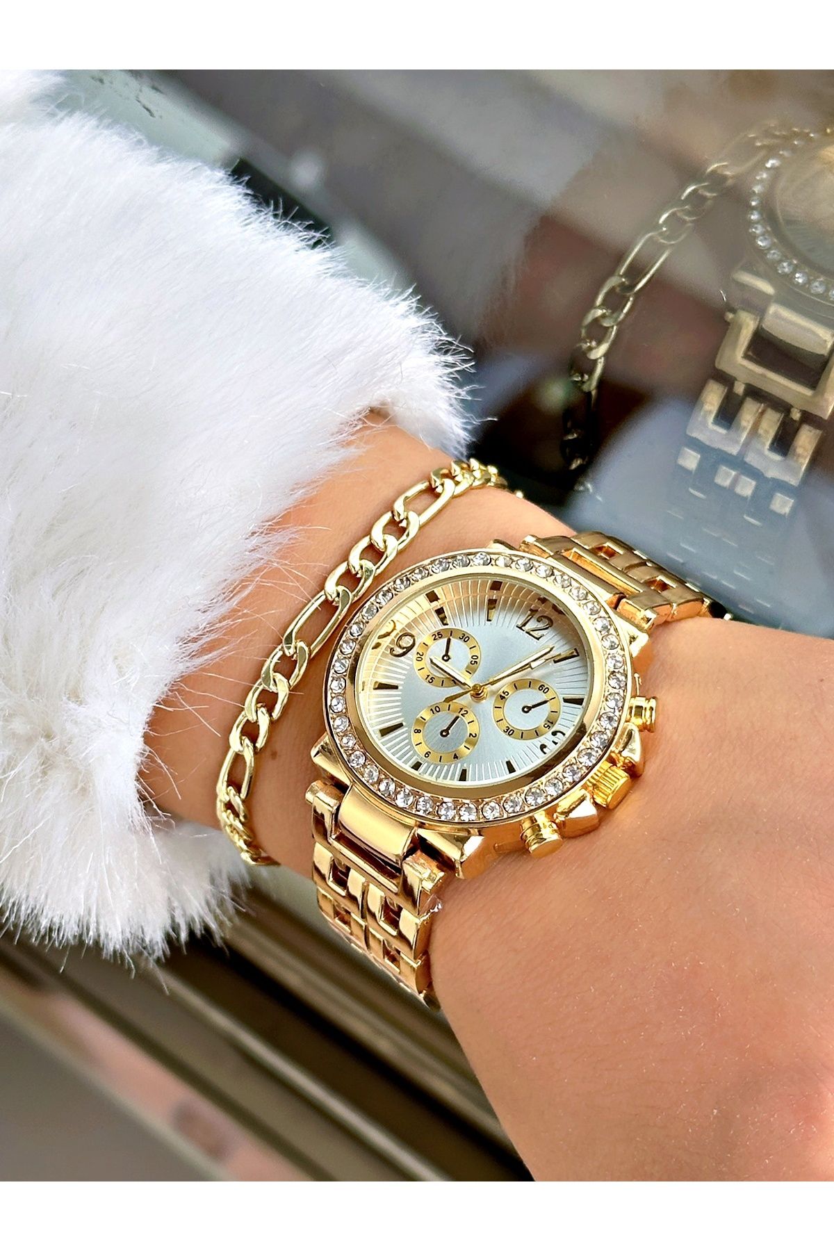 Tisaati Özel Seri Taşlı Metal Kordon Lüks Tasarım Kadın Kol Saati-Bileklik Hediyeli - Görsel 2