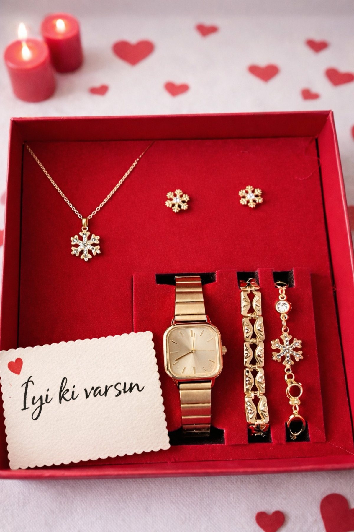 Arzu Butik Kadın Kol Saati Saat, Bileklik, Kolye, Küpe Hediye Seti