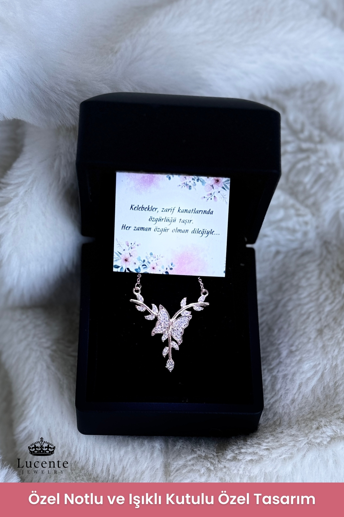 Lucente Jewellery Işıklı Hediye Kutulu Daldaki Kelebek 925 Gümüş Kaplama 14 Şubat Sevgililer Günü Kelebekli Kolye - Görsel 3