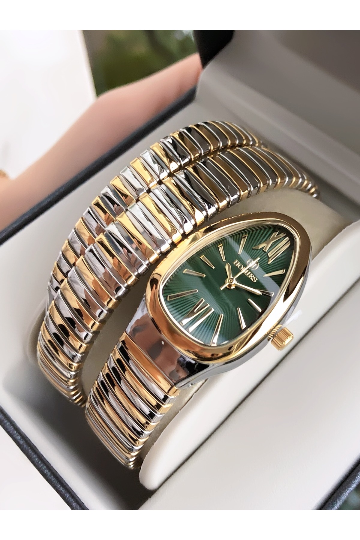 Homies Yeni Sezon Yeşil-Altın Renk Yılan Model Kadın Kol Saati - Görsel 3