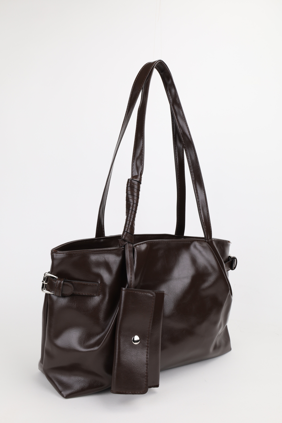 NOTHING Kadın Kahve Vintage Deri Cüzdan Kemer Detaylı El ve Omuz Çantası Riki - Görsel 2