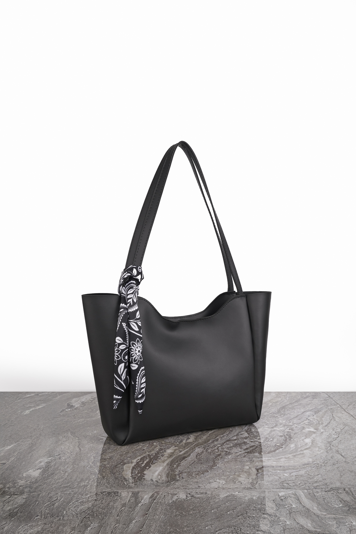 Mojeva LUMİ Kadın Fularlı Fermuarlı Mıknatıs Kapamalı Shopper El ve Omuz Çantası - Görsel 2