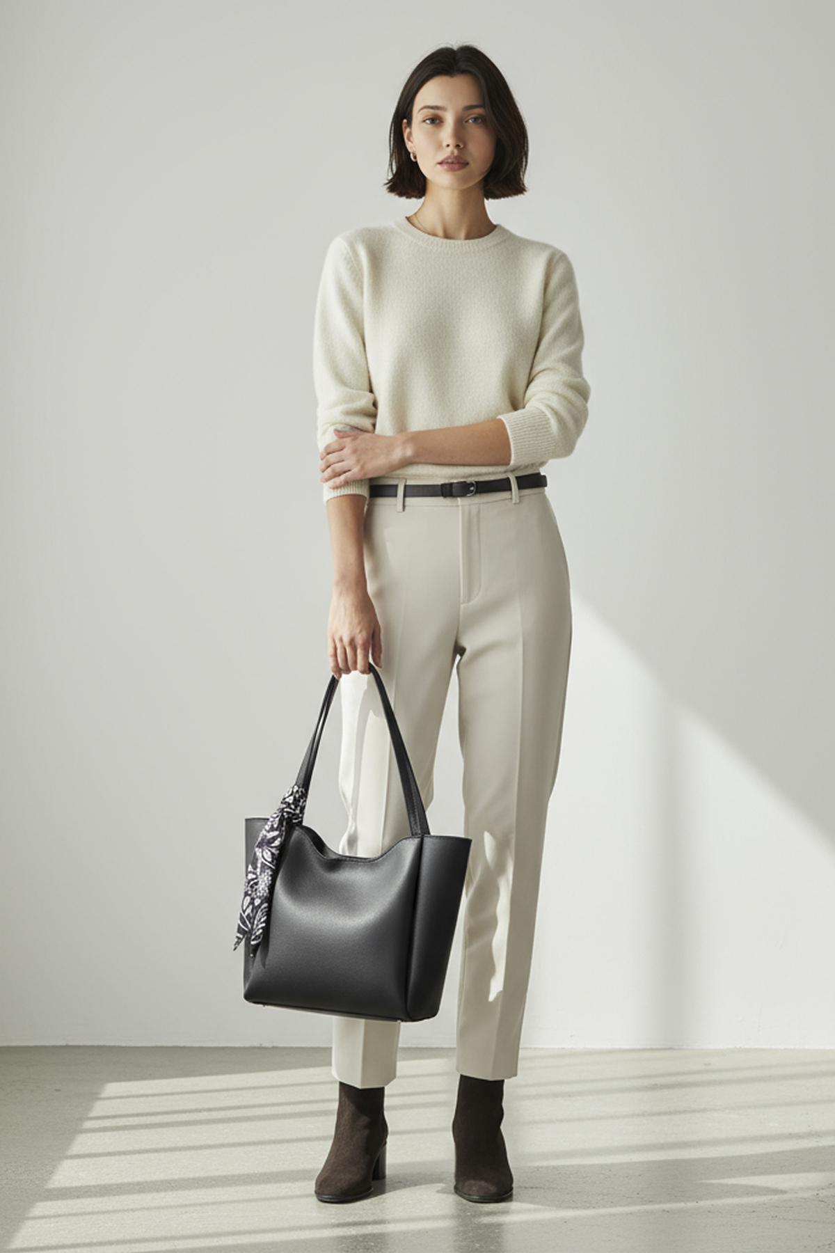 Mojeva LUMİ Kadın Fularlı Fermuarlı Mıknatıs Kapamalı Shopper El ve Omuz Çantası - Görsel 3