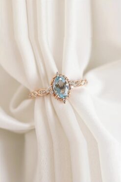 passion silver Aqua Taşlı Prenses 14 Ayar Rose Altın Kaplama Kadın Yüzük