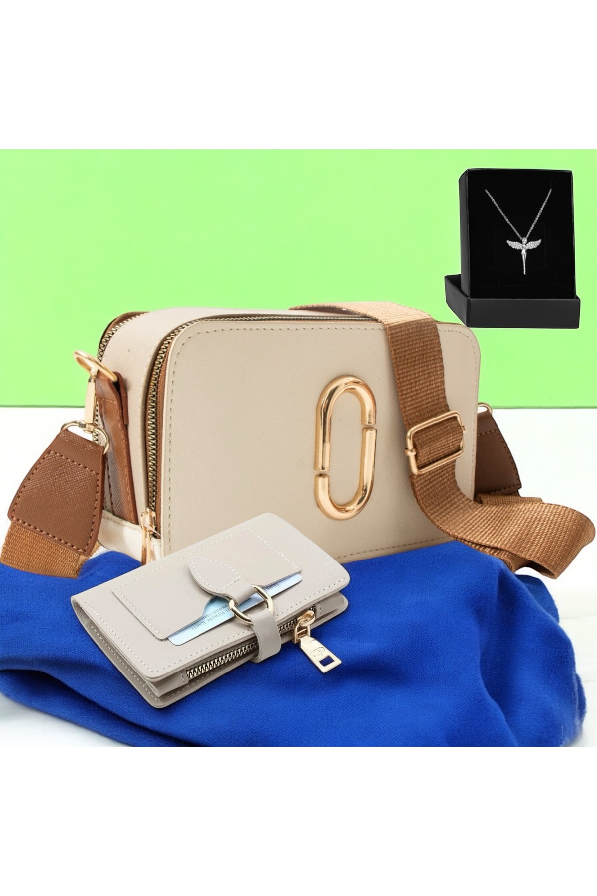 Givenza 3'lü Kadın Hediye Seti – Çapraz Çanta + Cüzdan + Kolye (Özel Kutu Hediyeli)