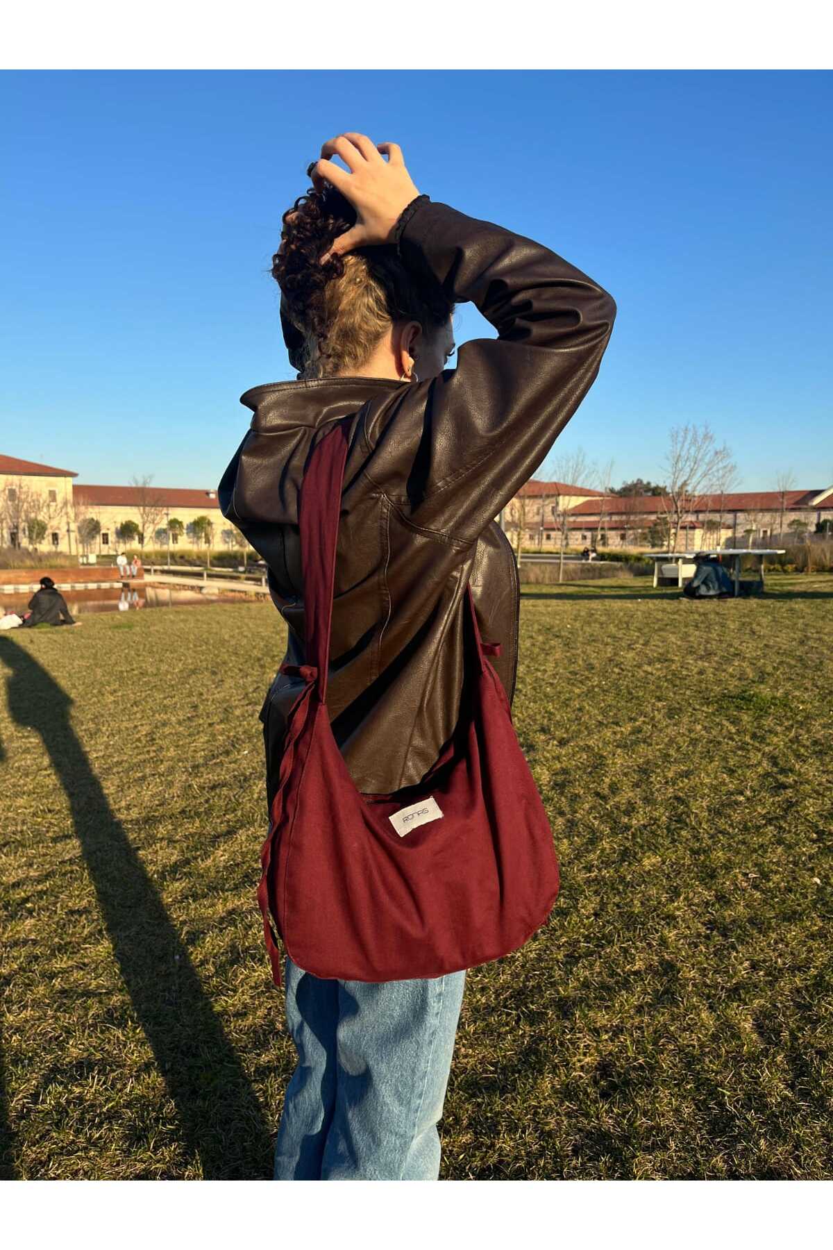 RONASBAG Bow Bag Bordo Kadın Astarlı Içi Gözlü Fiyonk Detaylı Fermuarlı Baget Kol Çantası - Görsel 3