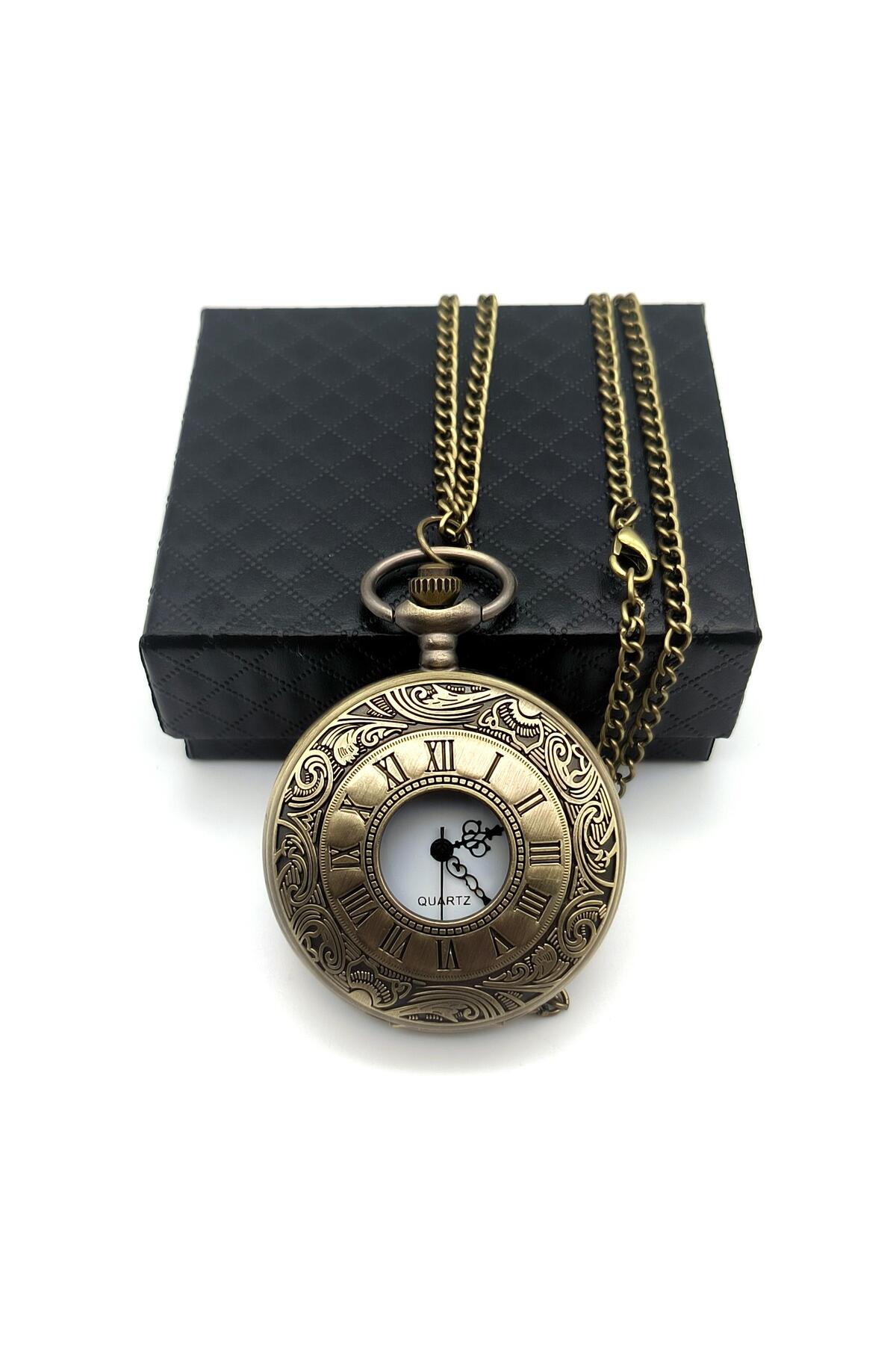 valkyrie Vintage Roma Rakamlı Cep Saati Köstekli Saat Bakır - Görsel 2