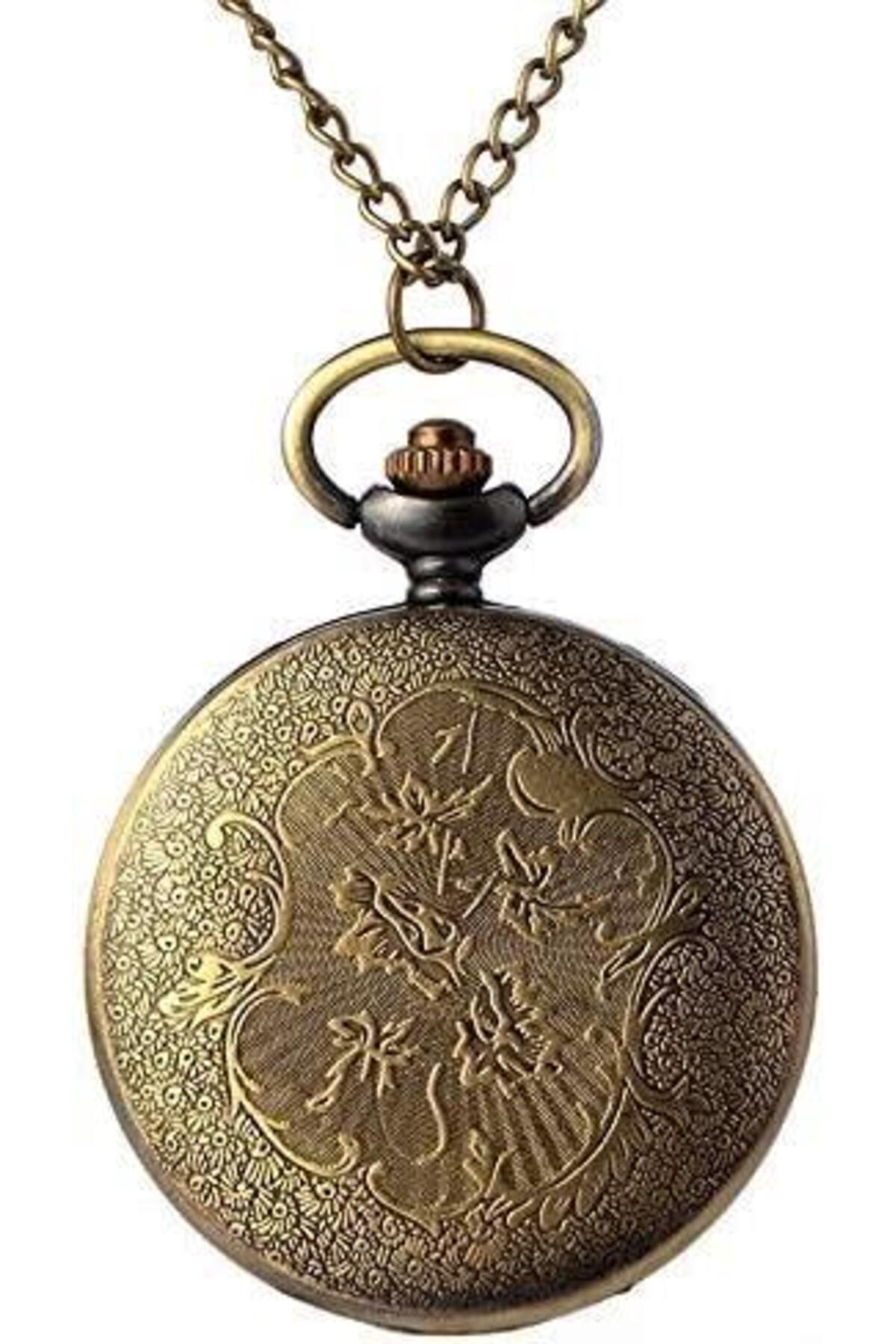 valkyrie Vintage Roma Rakamlı Cep Saati Köstekli Saat Bakır - Görsel 3