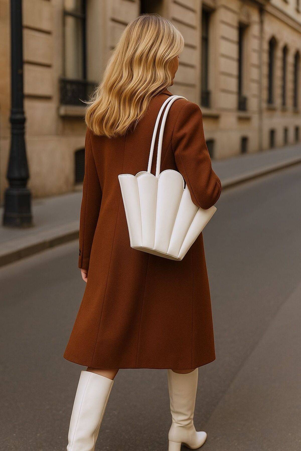 Katusa Kadın Manolya Beyaz Cüzdanlı Tasarım Omuz Çantası - Görsel 2