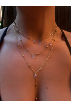 pop up store Zirkon Taşlı Paslanmaz Çelik Üçlü Zincir Kolye