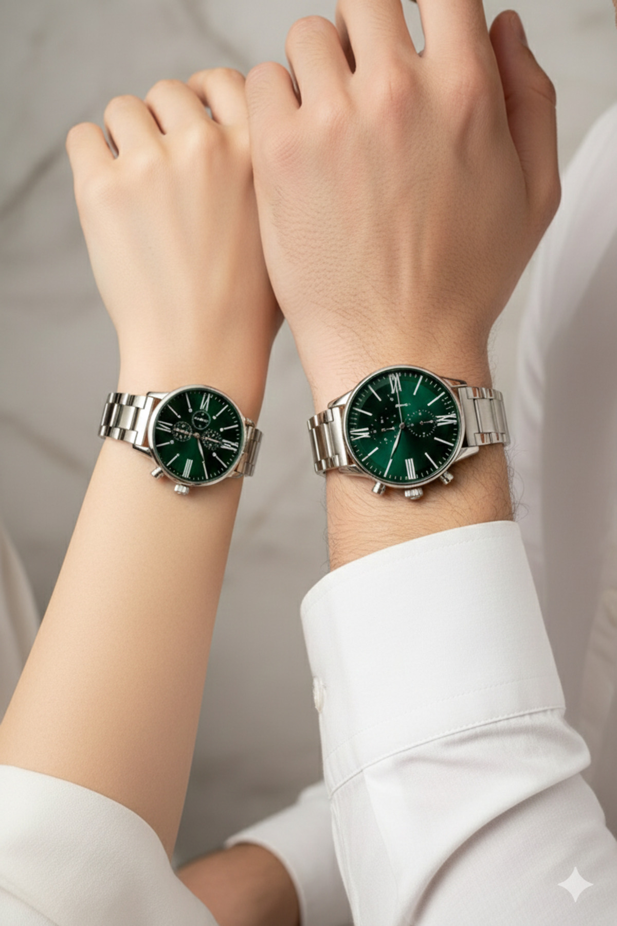 Louis Genessio Infinity Yeşil/Gümüş Kadın&Erkek Sevgili/Çift Kol Saati - Görsel 2