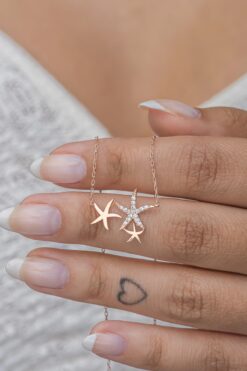 Nereze 925 Ayar Gümüş Rose Zirkon Taşlı 3 Yıldızlı Kolye