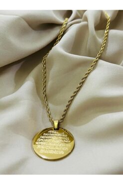 ay tasarım51 Ayetel Kürsü Işlemeli Yazılı Gold Renk 316l Çelik Kolye Karama Yapmaz Hediye