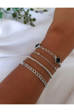 DENİZDENAL Silver Kaplamali Yonca Şans Bileklik 4 lü Set