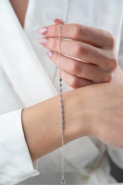 Nereze 925 Ayar Gümüş Rodyum Kaplama Minik Sıralı Mor Zirkon Taşlı Bileklik
