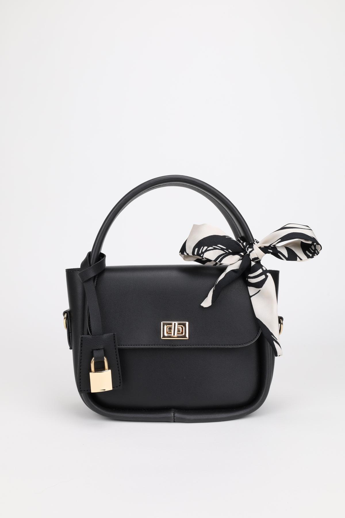 NOTHING Kadın Siyah Charm Detaylı Fularlı Ayarlanabilir Askılı El Omuz Ve Çapraz Çanta Teo - Görsel 2