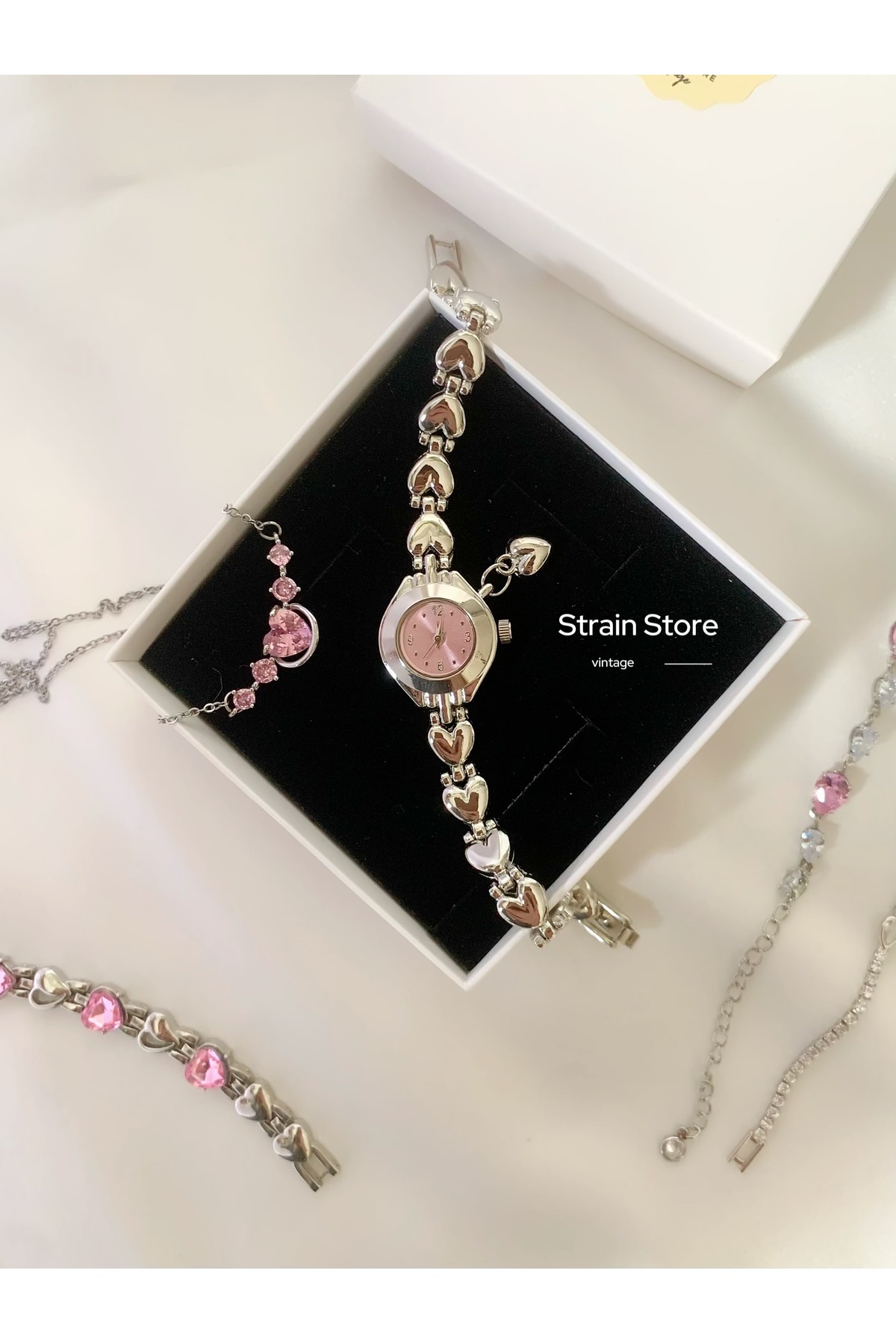 chaoyada Pinterest Model Pembe Kalp Charm Vintage Saat Hediyelik Özel Kutusunda