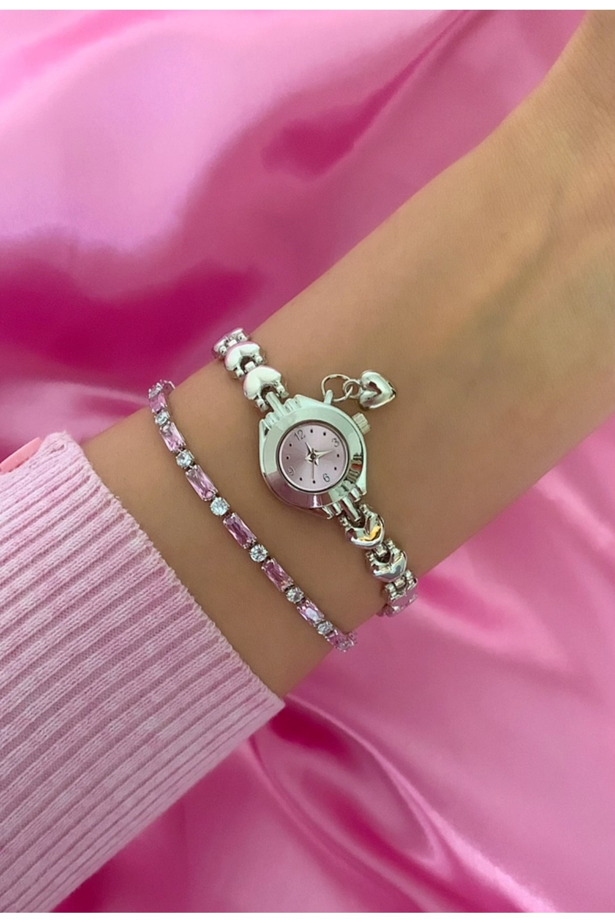 chaoyada Pinterest Model Pembe Kalp Charm Vintage Saat Hediyelik Özel Kutusunda - Görsel 2