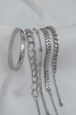 X-Lady Accessories Gümüş Kaplama Kadın Lüks Trend Kelepçe Kombin Bileklik - 2909