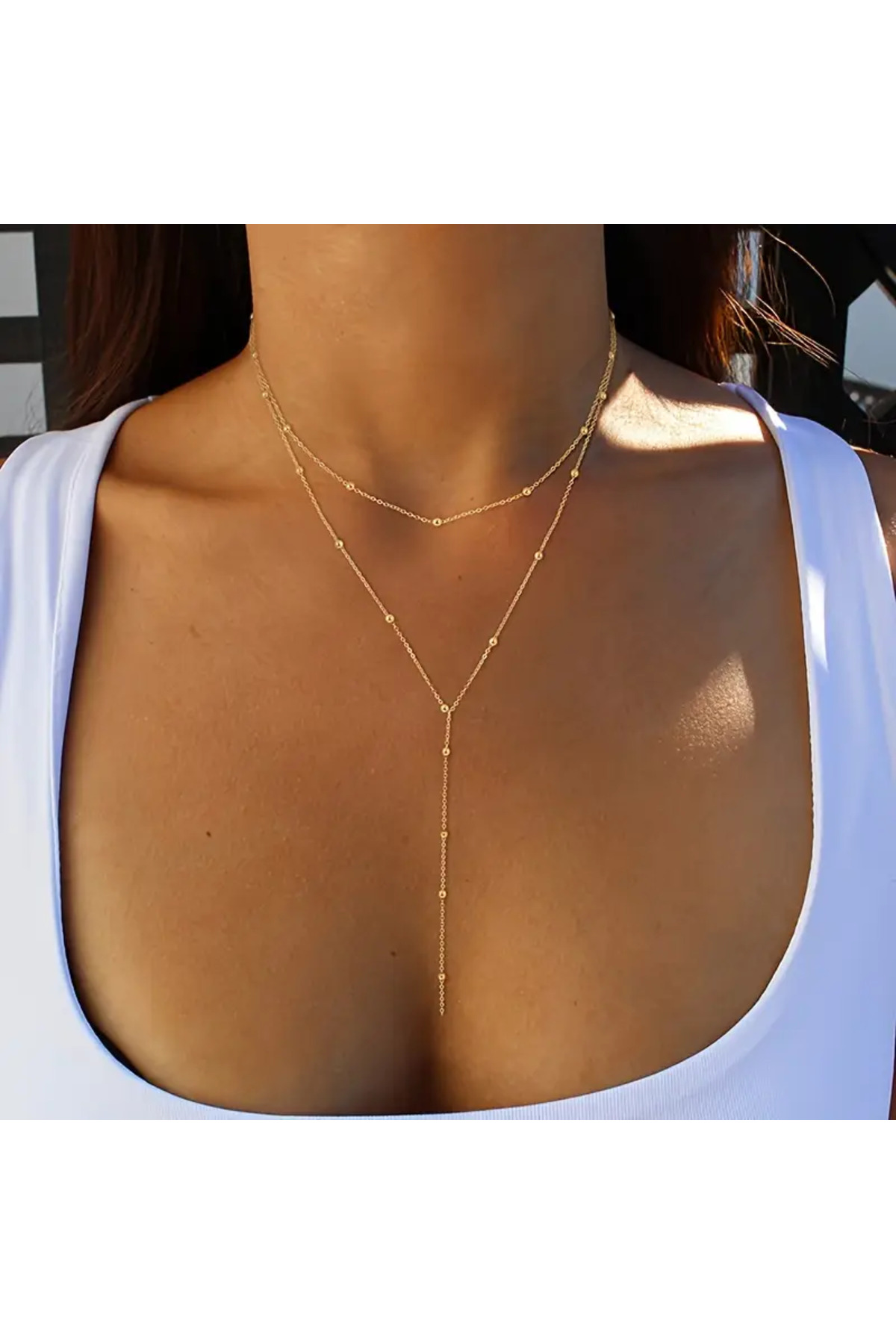 renery Kadın Tasarım Çelik Topçuk Uzun Zarif Şık Zincir Model Trend Y Kolye - Görsel 3