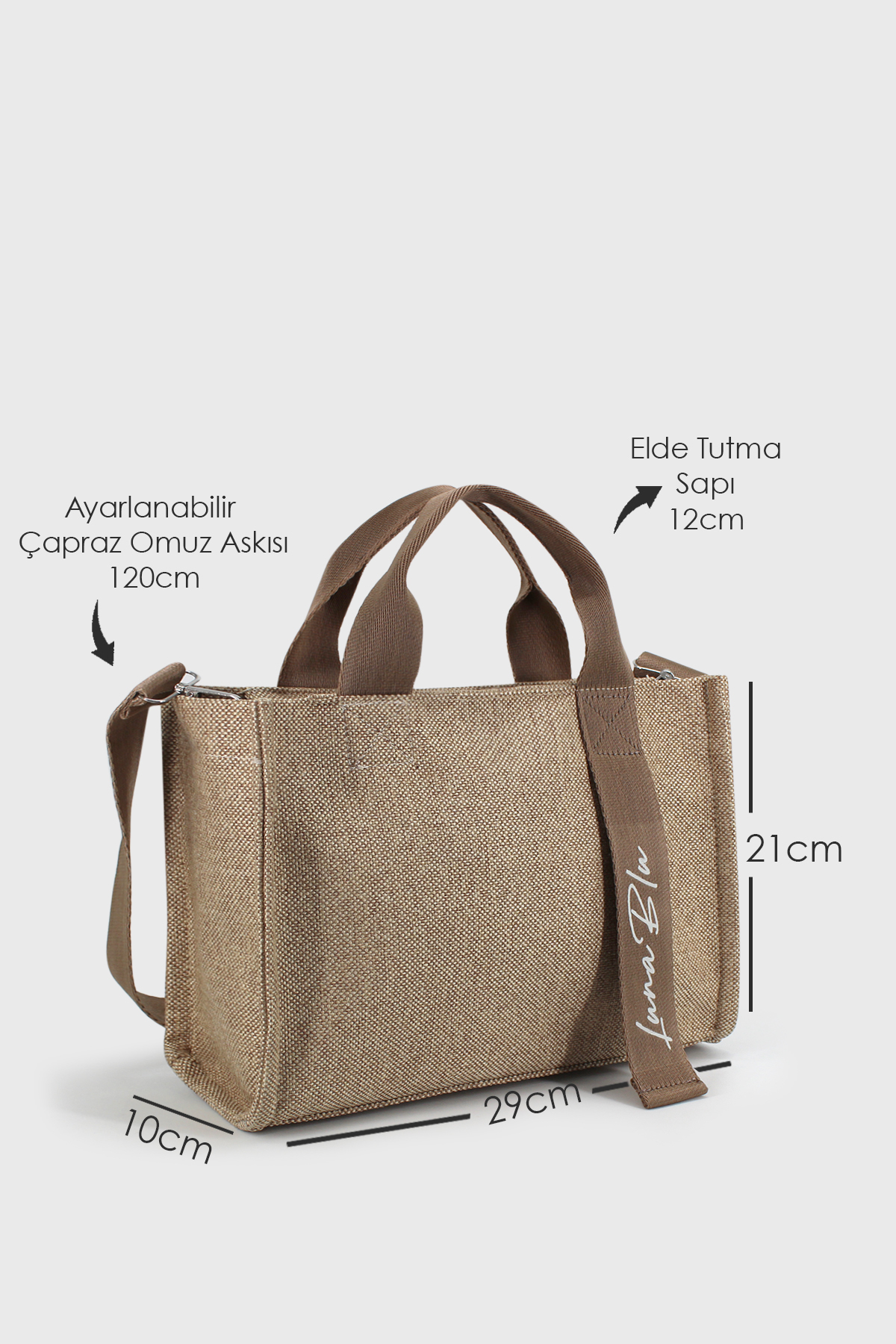 LUNABLU Kadın Kanvas Vizon Panama Sap Detaylı Çapraz Askılı Çanta - Görsel 2