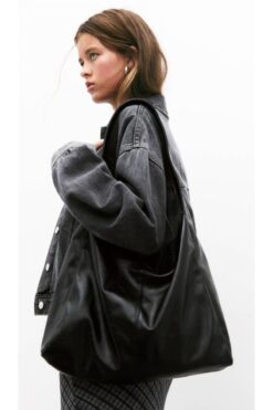 Cersei Kadın Siyah Büyük Boy Salaş Omuz ve Tote Çanta - Geniş Hacim