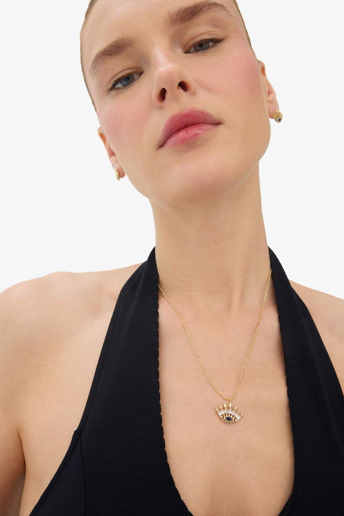 DeFacto Reis x 14 Ayar Altın Kaplama Sole Mare Kadın Nazar Göz Temalı Gold Kolye Küpe Seti F3953AXNS - Görsel 2