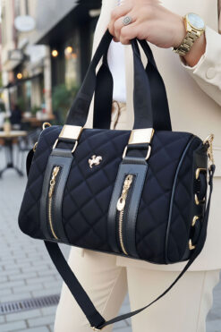 POLO CLUB Kadın Kaptione Desenli Silindir Model Uzun Çapraz Askılı El & Omuz Çantası (31x22 CM)