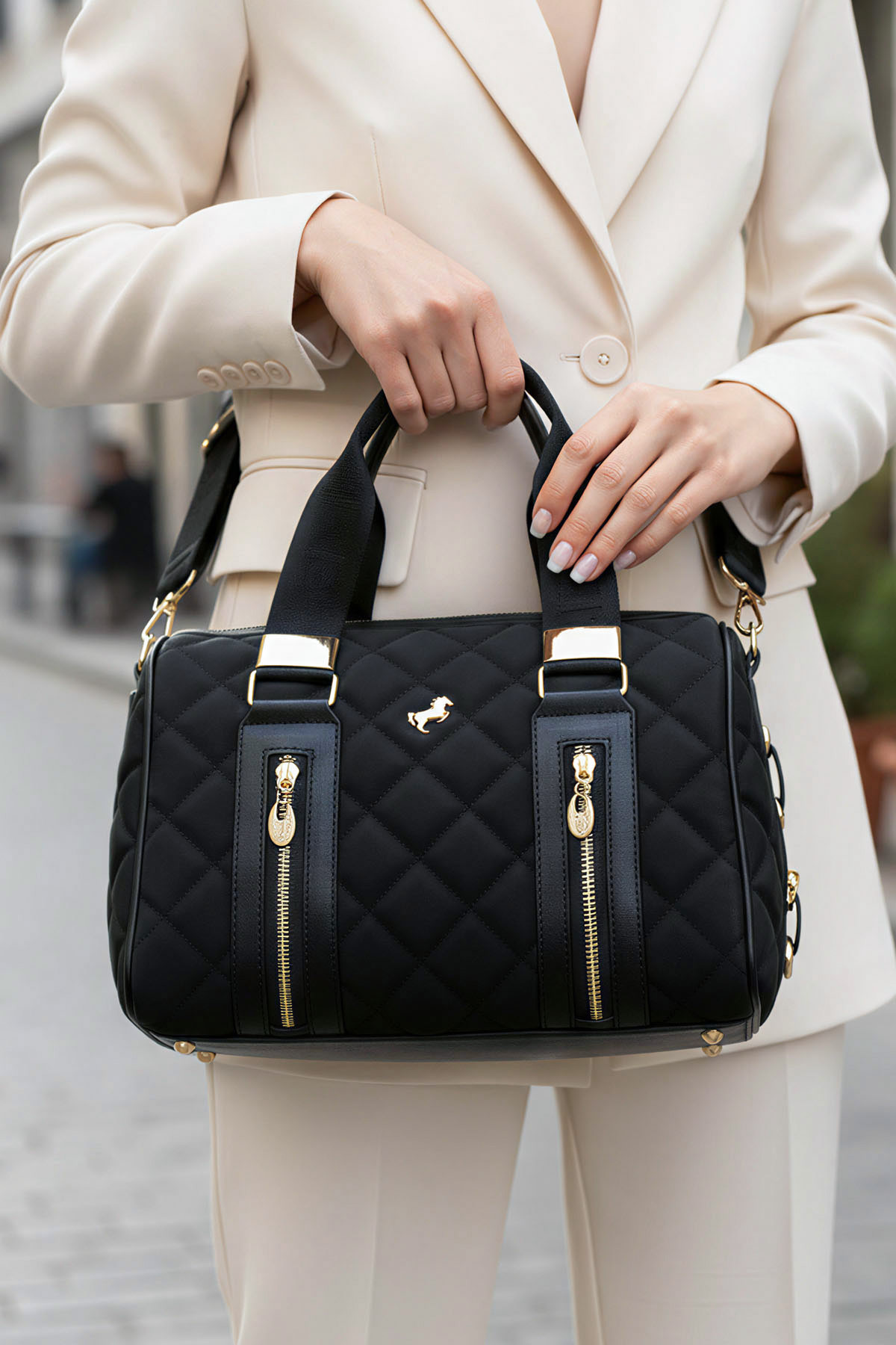 POLO CLUB Kadın Kaptione Desenli Silindir Model Uzun Çapraz Askılı El & Omuz Çantası (31x22 CM) - Görsel 2