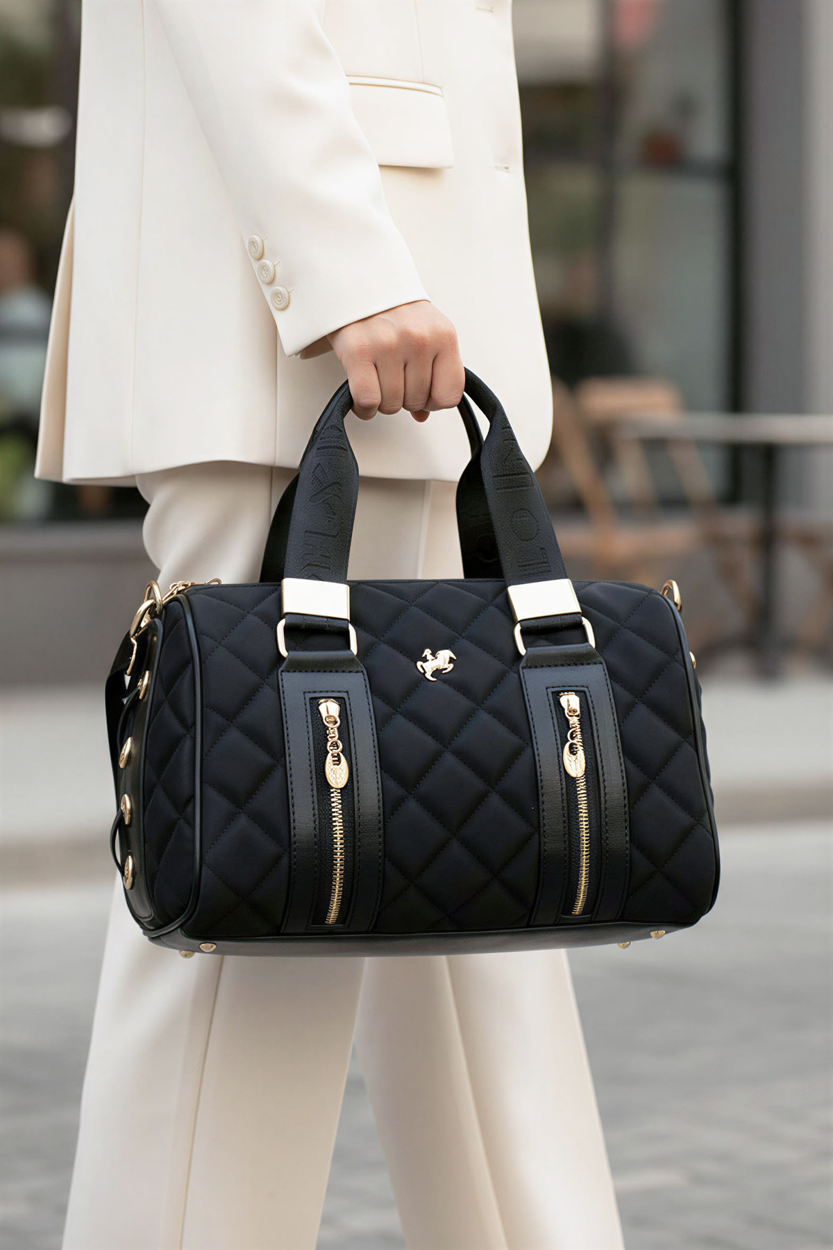 POLO CLUB Kadın Kaptione Desenli Silindir Model Uzun Çapraz Askılı El & Omuz Çantası (31x22 CM) - Görsel 3