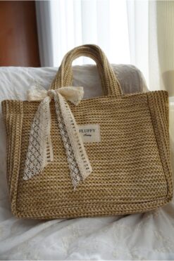 MUTE BAG Victoriaa Bohem Hasır Çanta / Yazlık & Plaj kadın el ve Omuz Çantası(25*28 SAP 50 CM)