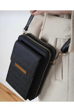 Genel Markalar Eşsiz Pazar Siyah Kadın Çapraz Askılı Telefon 3 Bölmeli Cüzdan Çanta