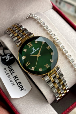 Daniel Klein %100 Orijinal Minimal Kasa Kadın Kol Saat Yeşil Kadran Paslanmaz Çelik Jubile Kordon Bileklik Hediye